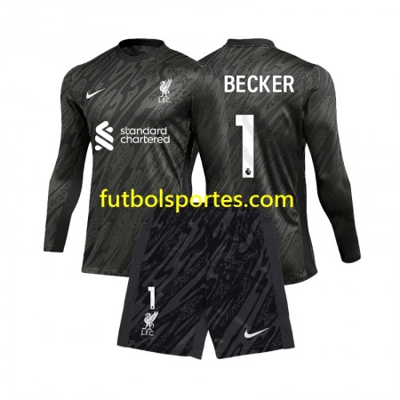 Camiseta Liverpool Alisson Becker 1 Portero Niño Primera Equipación 2024/2025 Manga Larga
